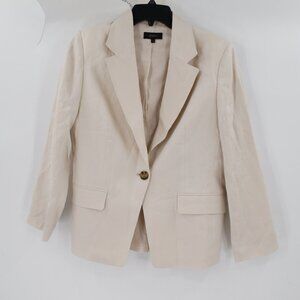 Quince Blazer Womens Small European Linen Structured One Button Sand notch lapel